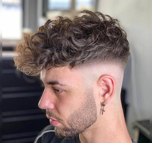 Curly Top with Fade men hair cut